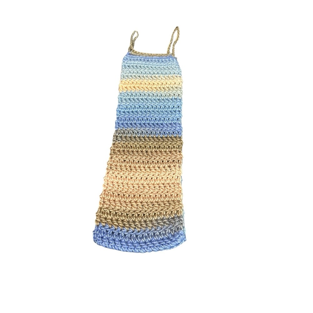 NEW handmade crochet hanging toilet paper roll holder holds 2-3 rolls blue brown